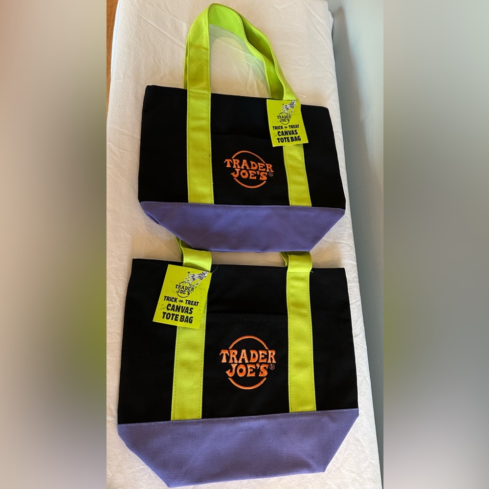 Trader Joe’s Halloween Mini Black, Green and Purple Canvas Tote Bag NWT